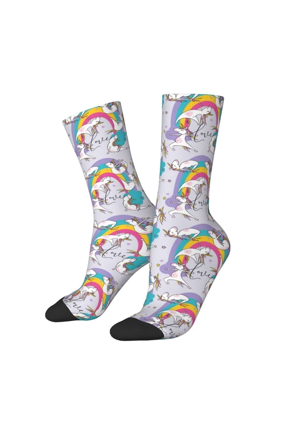 Unicorn DoingYoga Print Adult Socks for Men & Women,Calf Socks, Ankle Socks,Boots Socks,Breathable Casual Sock,Unisex Crew Socks