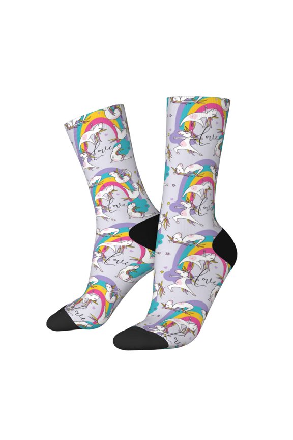 Unicorn DoingYoga Print Adult Socks for Men & Women,Calf Socks, Ankle Socks,Boots Socks,Breathable Casual Sock,Unisex Crew Socks