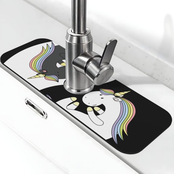 Logiee Unicorn in Yoga Print Kitchen Sink Splash Guard Faucet Mat for Splash Guard Behind Faucet Drip Catcher for Kitchen,Bathroom,Sink Mat,Dish Drying Mat,Bathroom-15" X 5.5"