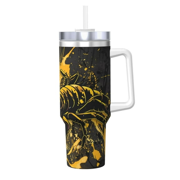 Logiee Urban Graffiti Scorpion Illustration Print 40OZ Ice Bully Cup with Handle and Straw, Double Wall Stainless Steel Tumbler,Travel Coffee Cup with Lid, Summer Insulation and Cooling Cup