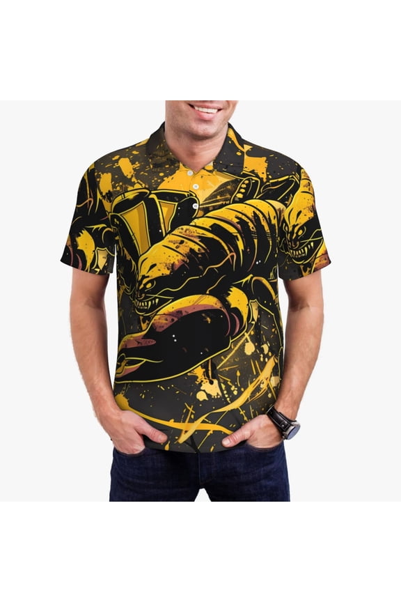 Urban Graffiti Scorpion Illustration Print Mens Polo Shirts,Mens Golf Polo Shirts,Short Sleeve Casual Polo Shirts for Men,Summer Fashion Beach Shirts-Small