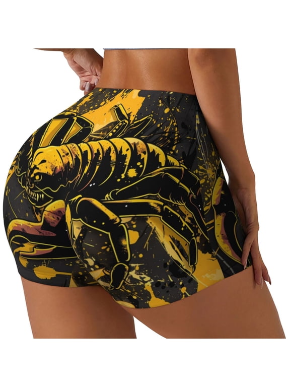 Urban Graffiti Scorpion Illustration Print Women's Biker Shorts,Workout Gym Shorts,Scrunch Shorts,Tummy Control Hidden Scrunch Running Yoga Shorts-X-Large