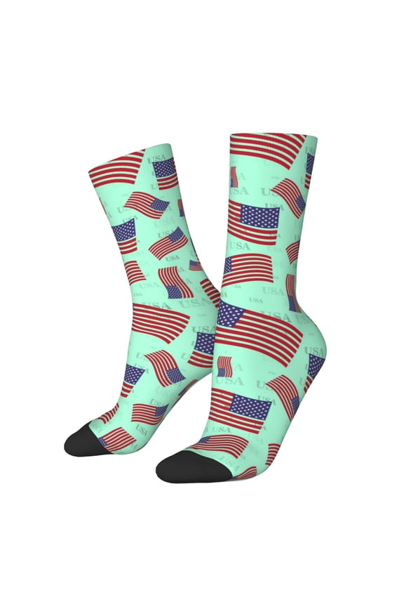 Usa Flag Print Adult Socks for Men & Women,Calf Socks, Ankle Socks,Boots Socks,Breathable Casual Sock,Unisex Crew Socks
