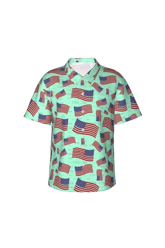 Usa Flag Print Mens Hawaiian Shirts,Loose-Fit Short Sleeve Button Down Tropical Aloha Beach Shirt,Summer Vacation Wedding Tops,Large
