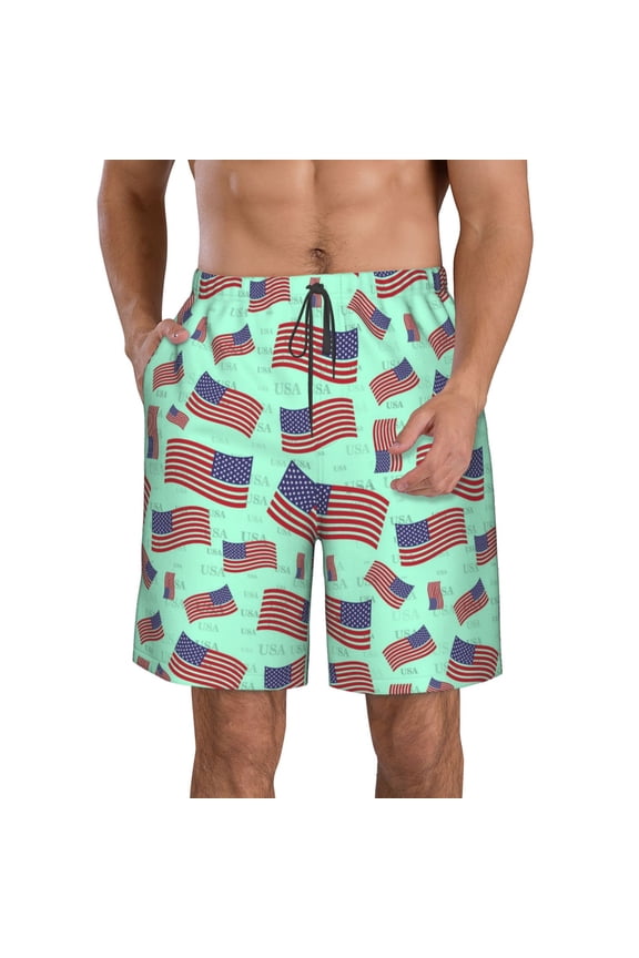 Usa Flag Print Mens Swim Trunks Quick Dry Board Shorts,Breathable Hawaii Beach Shorts Swimwear Bathing Suits-