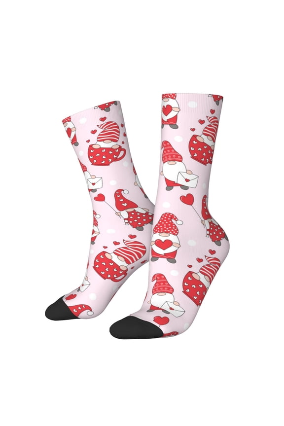 Valentine Gnomes Print Adult Socks for Men & Women,Calf Socks, Ankle Socks,Boots Socks,Breathable Casual Sock,Unisex Crew Socks