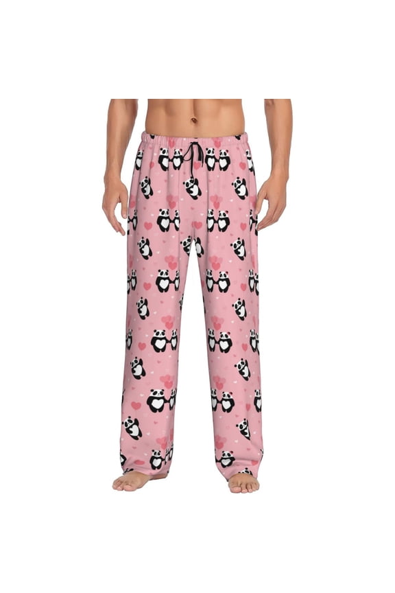 Valentine'S Day Panda Print Pajama Pants for Men,Men’s Pajama Bottoms,Mens PJ Pants with Pockets & Button Fly-3X-Large