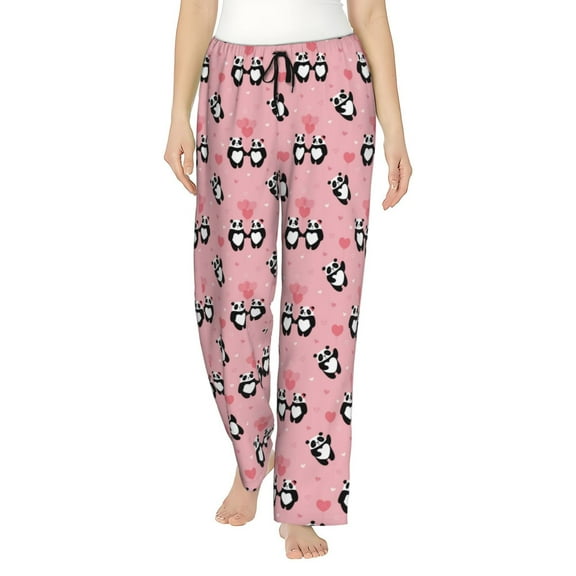 Logiee Valentine'S Day Panda Print Women Pajama Pants,Comfy Pj Bottom with Pockets & Drawstring,Stretch Casual Sleepwear-Small