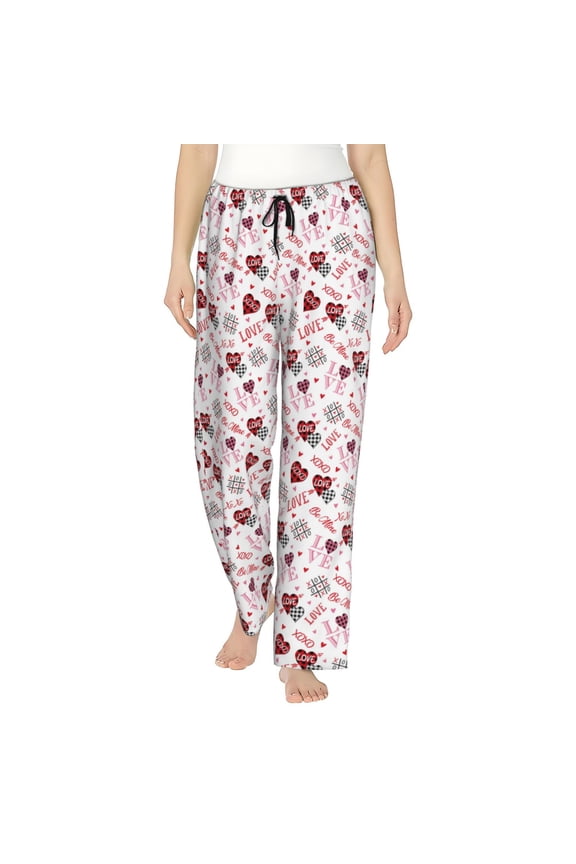 Valentine's Day Print Women Pajama Pants,Comfy Pj Bottom with Pockets & Drawstring,Stretch Casual Sleepwear-Small