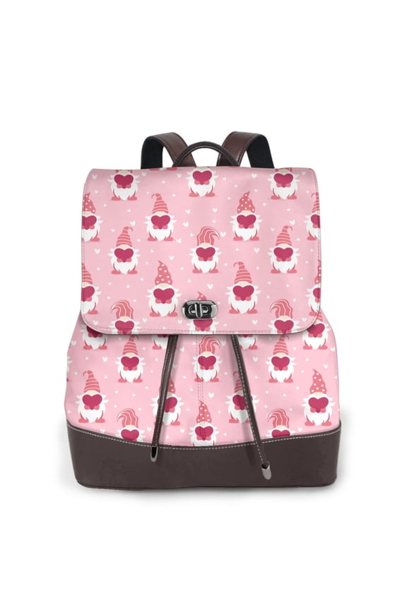 Logiee Valentine's day gnomes Print Backpack Purse for Women,Fashion Leather Backpack Purse,Women's Leather Backpack for Work College Travel