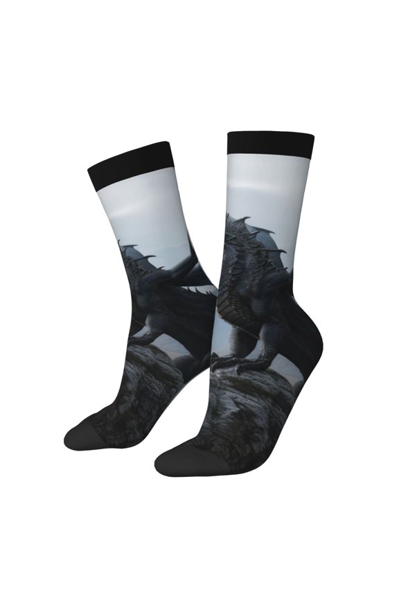 Valley Gray Dragon Print Adult Socks for Men & Women,Calf Socks, Ankle Socks,Boots Socks,Breathable Casual Sock,Unisex Crew Socks