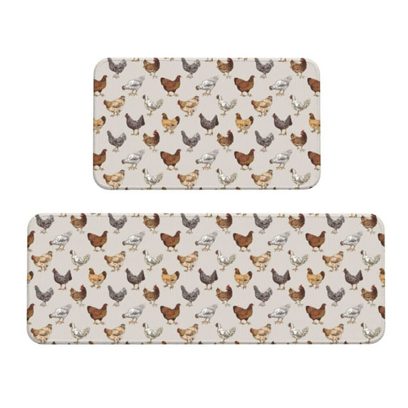 Logiee Various Chicken Print Kitchen Mats for Floor Sets of 2,Waterproof Kitchen Rugs,Non Slip Comfort Standing Mat Rug for Home,Runner,Sink,Office,Laundry