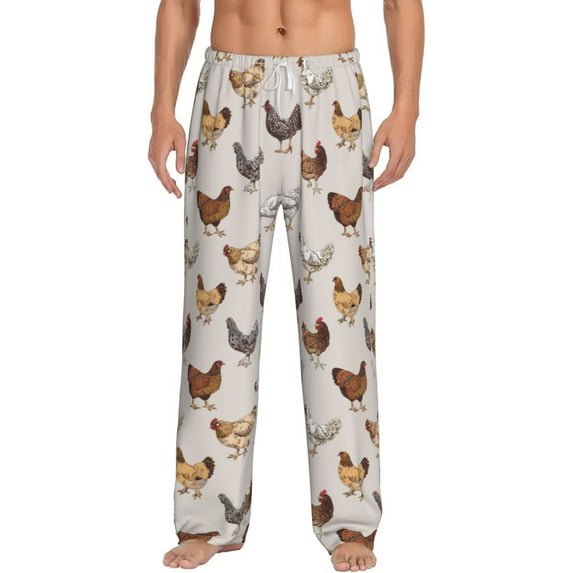 Logiee Various Chicken Print Pajama Pants for Men,Men’s Pajama Bottoms,Mens PJ Pants with Pockets & Button Fly-Small