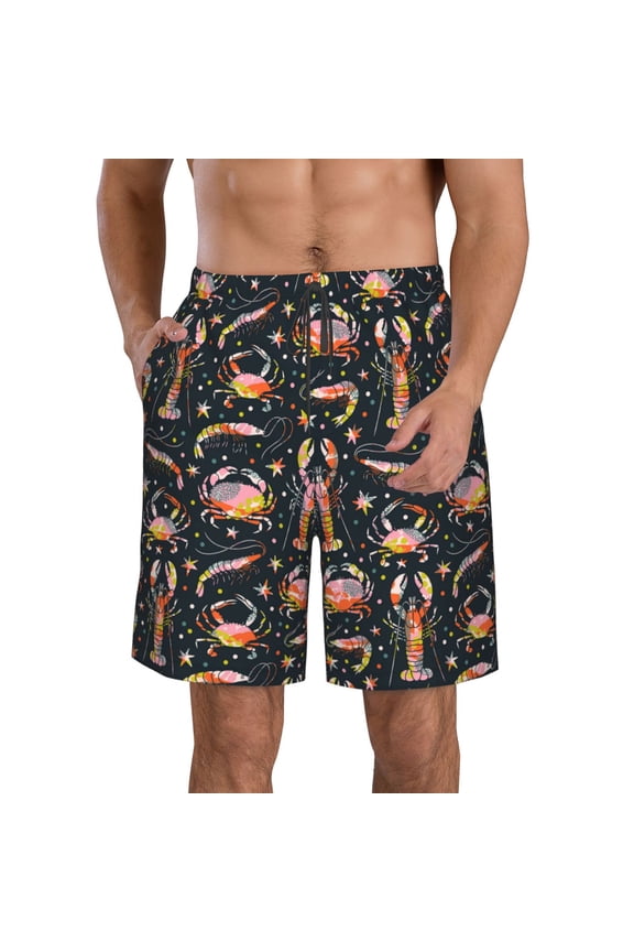 Various Crustaceans Print Mens Swim Trunks Quick Dry Board Shorts,Breathable Hawaii Beach Shorts Swimwear Bathing Suits-Small