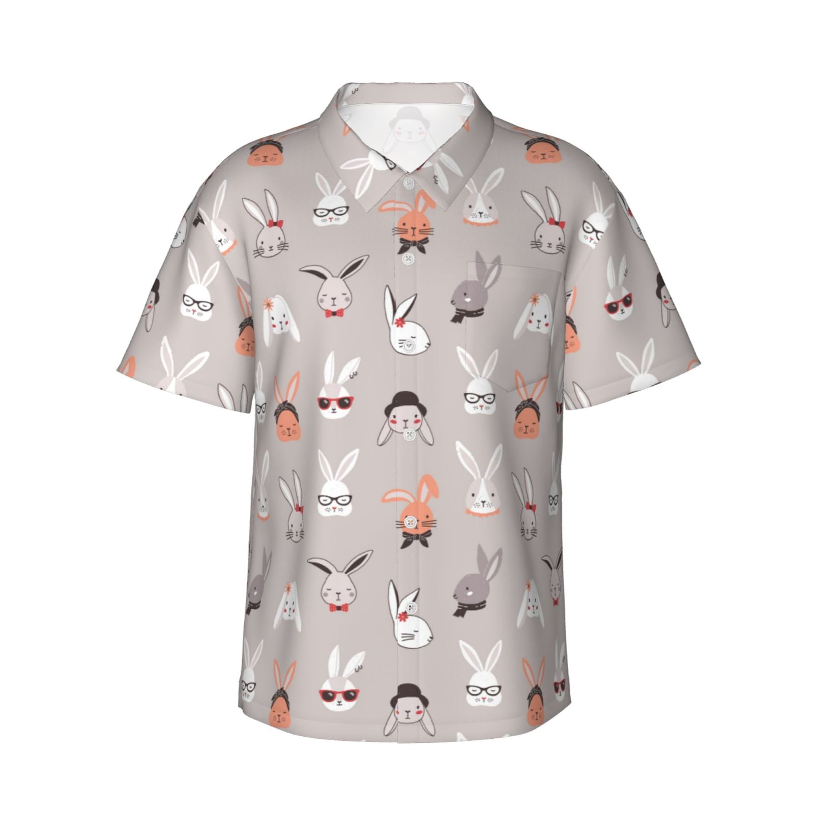 Logiee Various Rabbits Print Mens Hawaiian Shirts,Loose-Fit Short ...