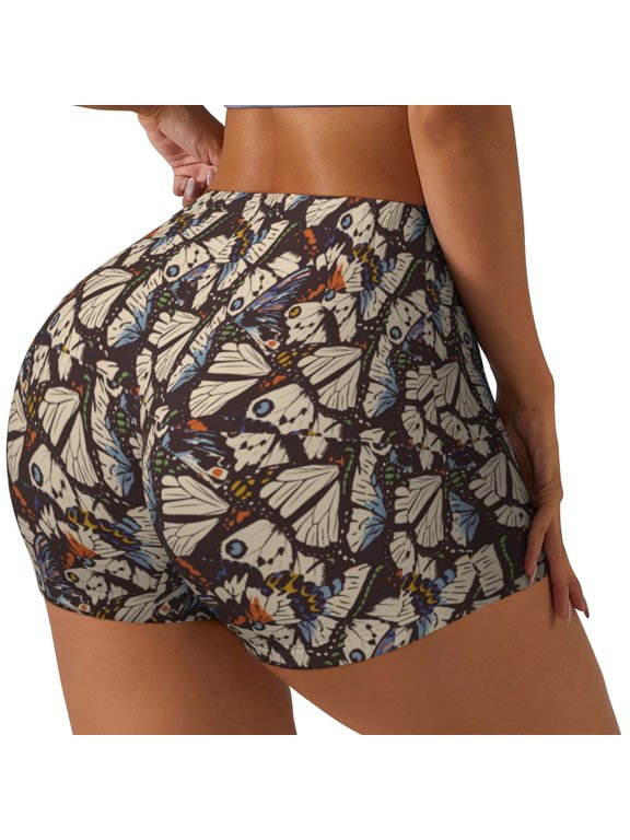 Vector Butterflies Print Women's Biker Shorts,Workout Gym Shorts,Scrunch Shorts,Tummy Control Hidden Scrunch Running Yoga Shorts-Large