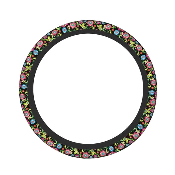 Logiee Vector Mexican Otomi Style Bright Print Breathable Elastic Steering Wheel Cover, Non-Slip Stretch Steering Wheel Protector,Universal 15 Inch Fit Auto, Suvs, Truck