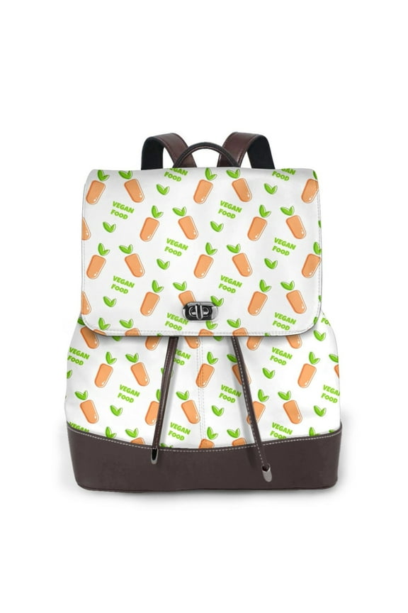 Logiee Vegan Fruit Carrot Print Backpack Purse for Women,Fashion Leather Backpack Purse,Women's Leather Backpack for Work College Travel
