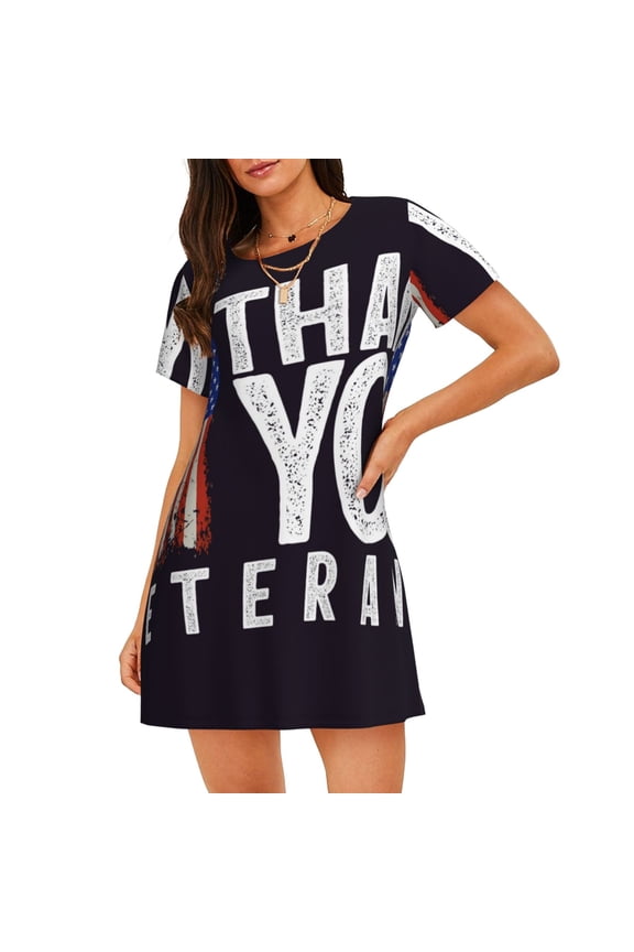 Veterans Day2 Print Nightgowns for Women,Soft Short-Sleeved Lightweight Sleepwear, Loose Sleepshirts
