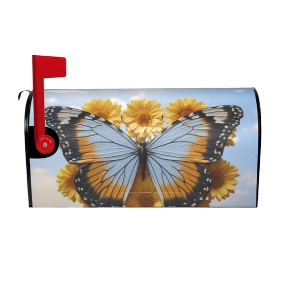 Logiee Vibrant Butterfly And Sunflowers Print Post Letter Box Wrap Decor, Mailbox Cover Suitable for Standard Mailbox and Large Size Mailbox,Outdoor Yard Decoration-25.5x21 in
