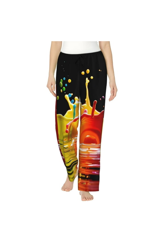 Vibrant Color Splash Print Women Pajama Pants,Comfy Pj Bottom with Pockets & Drawstring,Stretch Casual Sleepwear-Small