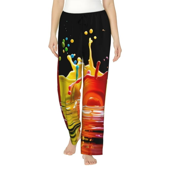Logiee Vibrant Color Splash Print Women Pajama Pants,Comfy Pj Bottom with Pockets & Drawstring,Stretch Casual Sleepwear-Small