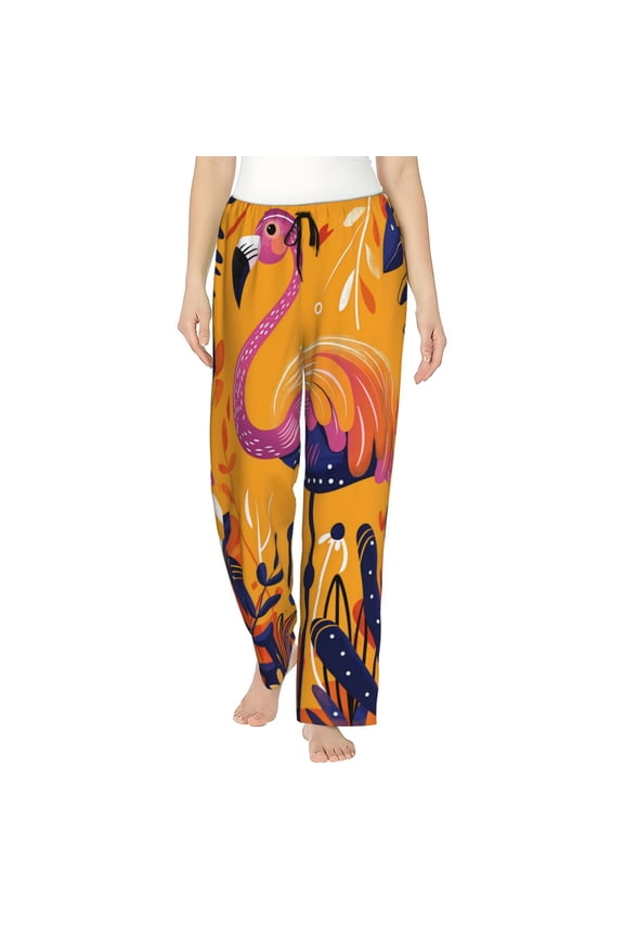 Vibrant Flamingo Illustration Print Women Pajama Pants,Comfy Pj Bottom with Pockets & Drawstring,Stretch Casual Sleepwear-Medium