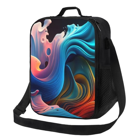Logiee Vibrant Fluid Motion Art Print Insulated Lunch Bag for Women/Men, Reusable Lunch Box for Office Work School Picnic Beach,Leakproof Freezable Cooler Bag with Shoulder Strap