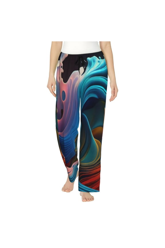 Vibrant Fluid Motion Art Print Women Pajama Pants,Comfy Pj Bottom with Pockets & Drawstring,Stretch Casual Sleepwear-Small