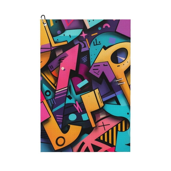 Logiee Vibrant Graffiti Urban Art Print Golf Towels,16" x 24" Portable Golf Towel for Golf Bag with Carabiner Clip to Quickly Remove Sand,Mud and Sweat