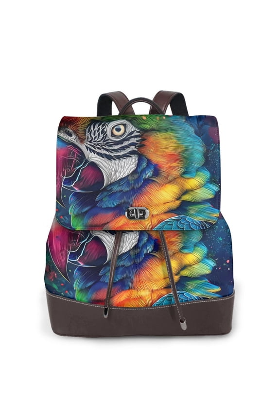 Naloa Vibrant Rainbow Parrot Fantasy Print Leather Backpack Purse for Women and Ladies,Shoulder Travel Daypacks Bags,Laptop Backpack for Women