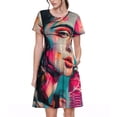 thumbnail image 1 of Logiee Vibrant Street Art Portrait Print Womens Summer Dress,Casual Short Sleeve Sundresses,Beach A-line Shift Dress with Pockets, 1 of 6