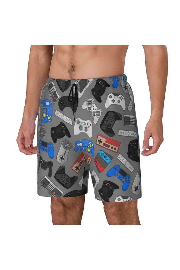 Video Game Print Men's Swim Trunk,Quick Dry Board Shorts ,Men's Swim Trunks with Compression Liner, Bathing Suits with Pockets-Small