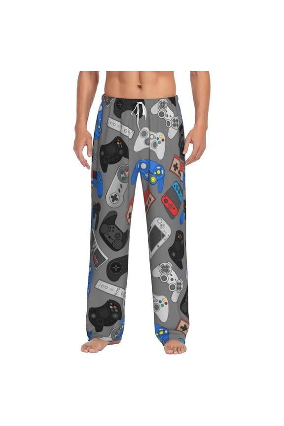 Video Game Print Pajama Pants for Men,Men’s Pajama Bottoms,Mens PJ Pants with Pockets & Button Fly-Medium