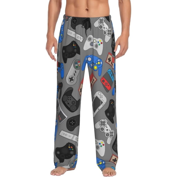 Logiee Video Game Print Pajama Pants for Men,Men’s Pajama Bottoms,Mens PJ Pants with Pockets & Button Fly-Small