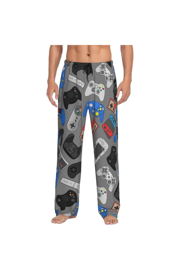 Video Game Print Pajama Pants for Men,Men’s Pajama Bottoms,Mens PJ Pants with Pockets & Button Fly-Small