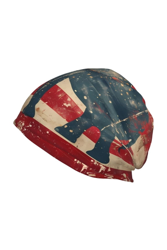 Vintage American Flag Elephant Print Unisex Knit Beanie for Men Women Winter Hat,Beanies Skull Caps