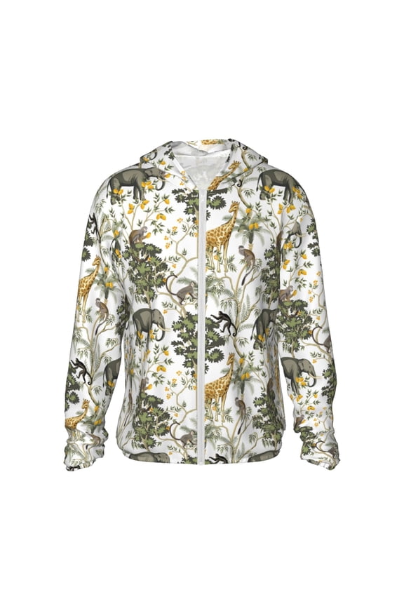 Vintage Animals Palm Tree Print Men's Women Light Jacket Full Zip Sun Protection Hoodie Long Sleeve Sun Shirts for Men Hiking Fishing Zip Pockets-3X-Large