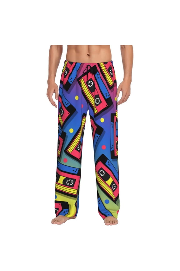 Vintage Audio Cassettes Print Pajama Pants for Men,Men’s Pajama Bottoms,Mens PJ Pants with Pockets & Button Fly-3X-Large