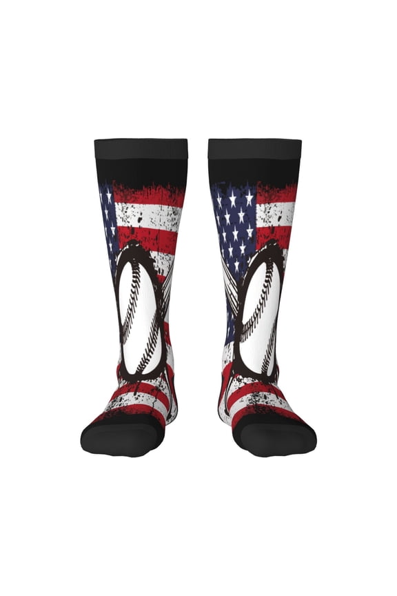Vintage Baseball American Flag Print Gift Stocking Stuffers,Adult Stockings,Novelty Socks,Funny Socks Birthday Running Walking Sleeping