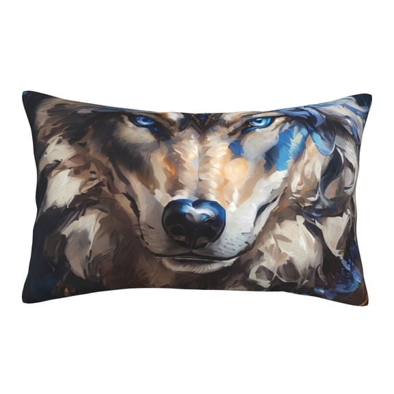 Logiee Vintage Blue Floral Wolf Print Pillow Case,Throw Pillow Covers, Double Sided Plush Cushion Cover for Couch Sofa Bed, Only Pillowcase-16"x24"