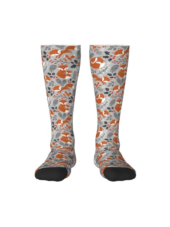 Vintage Blue Fox Family A Print Gift Stocking Stuffers,Adult Stockings,Novelty Socks,Funny Socks Birthday Running Walking Sleeping