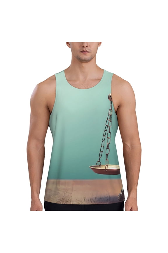 Vintage Brass Balance Scale Print Men's Workout Tank Top,Quick Dry Workout Tank Top,Gym Muscle Tee,Fitness Bodybuilding Sleeveless T Shirt-XX-Large
