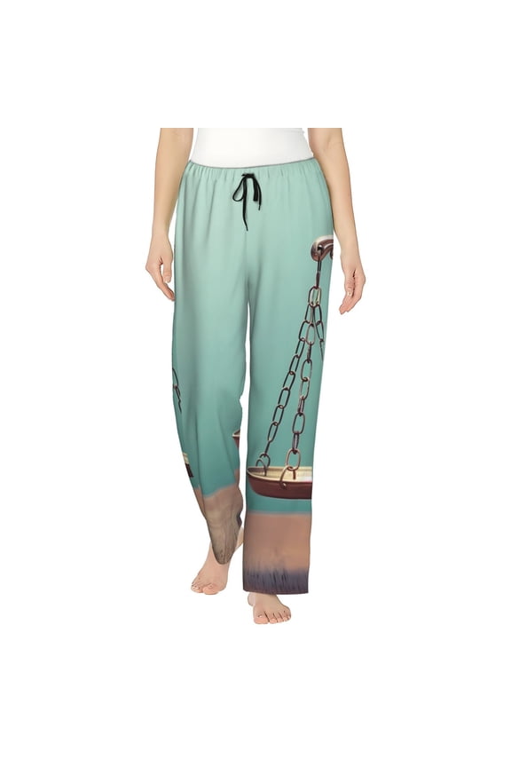 Vintage Brass Balance Scale Print Women Pajama Pants,Comfy Pj Bottom with Pockets & Drawstring,Stretch Casual Sleepwear-X-Large