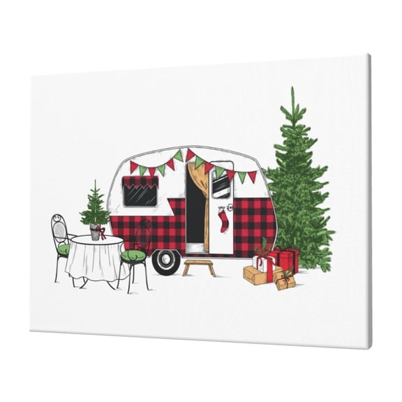 Logiee Vintage Buffalo Plaid Christmas Camper Print Canvas Wall Art,Canvas Picture Prints with Frame, Wall Art Decorative,Canvas Decorative,Suitable for Living Room Bedroom Office Room 30x40