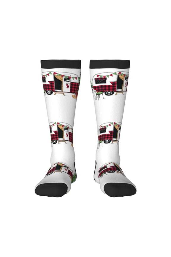 Vintage Buffalo Plaid Christmas Camper Print Gift Stocking Stuffers,Adult Stockings,Novelty Socks,Funny Socks Birthday Running Walking Sleeping