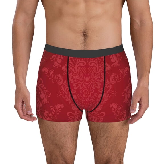 Logiee Vintage Burgundy Print Mens Boxer Briefs,Boxer Briefs for Men,Breathable Stretch Underwear,Boys Boxer Briefs-Small