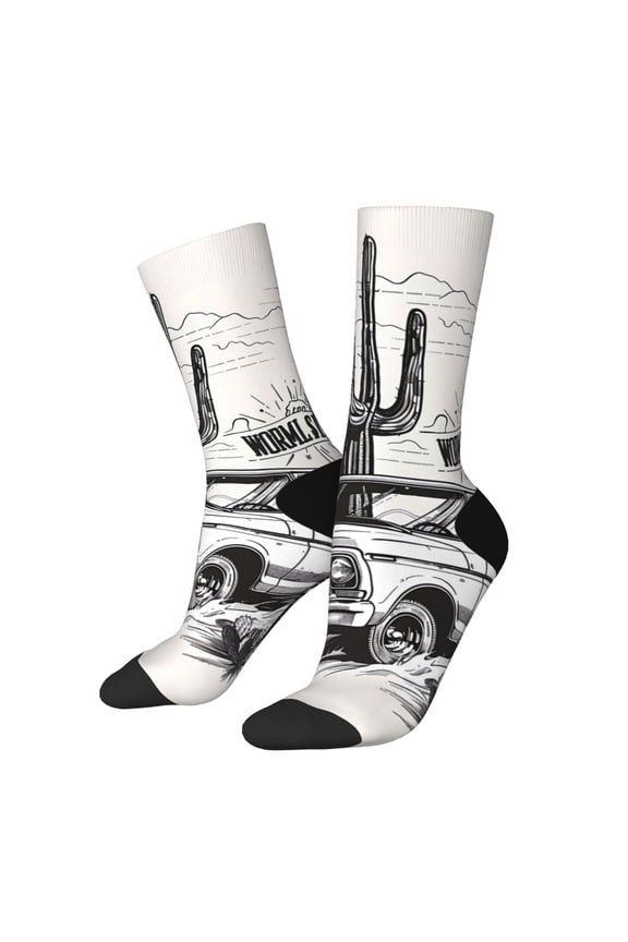 Vintage Cactus Pickup Print Adult Socks for Men & Women,Calf Socks, Ankle Socks,Boots Socks,Breathable Casual Sock,Unisex Crew Socks