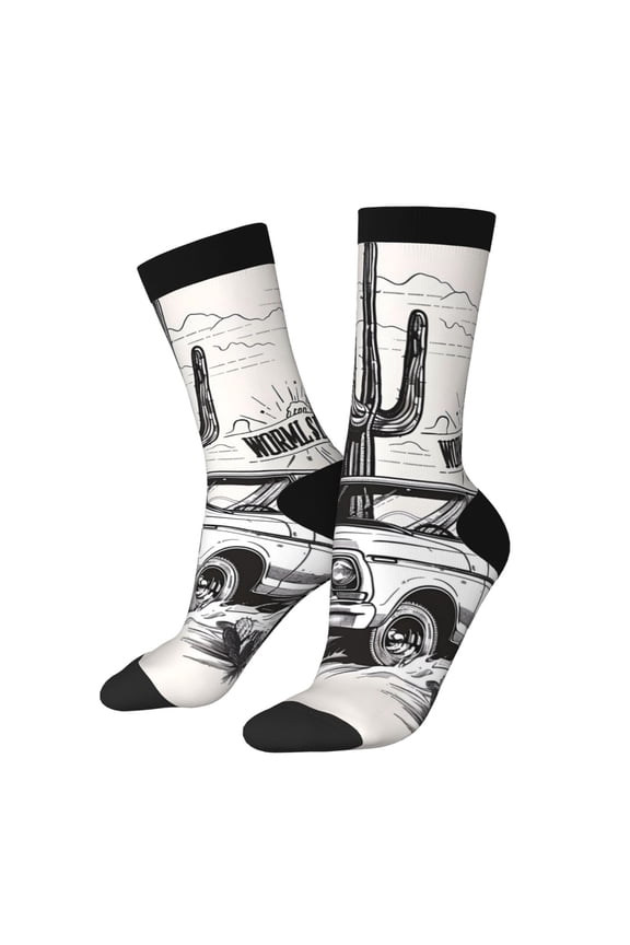 Vintage Cactus Pickup Print Adult Socks for Men & Women,Calf Socks, Ankle Socks,Boots Socks,Breathable Casual Sock,Unisex Crew Socks