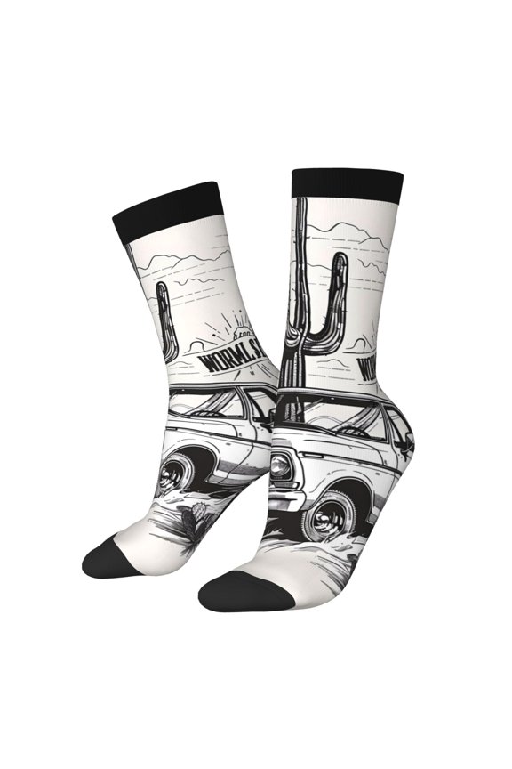 Vintage Cactus Pickup Print Adult Socks for Men & Women,Calf Socks, Ankle Socks,Boots Socks,Breathable Casual Sock,Unisex Crew Socks